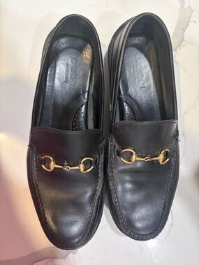 Gucci Black Leather Horsebit Loafers with Gold Hardware